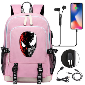 Spiderman Venom Superhero USB Charging Backpack School Note Book Laptop Travel Bags