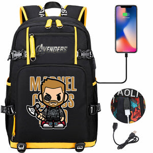 Avengers Superhero Iron Man Captain America Spiderman Hulk Thor Thanos USB Charging Backpack School NoteBook Laptop Travel Bags