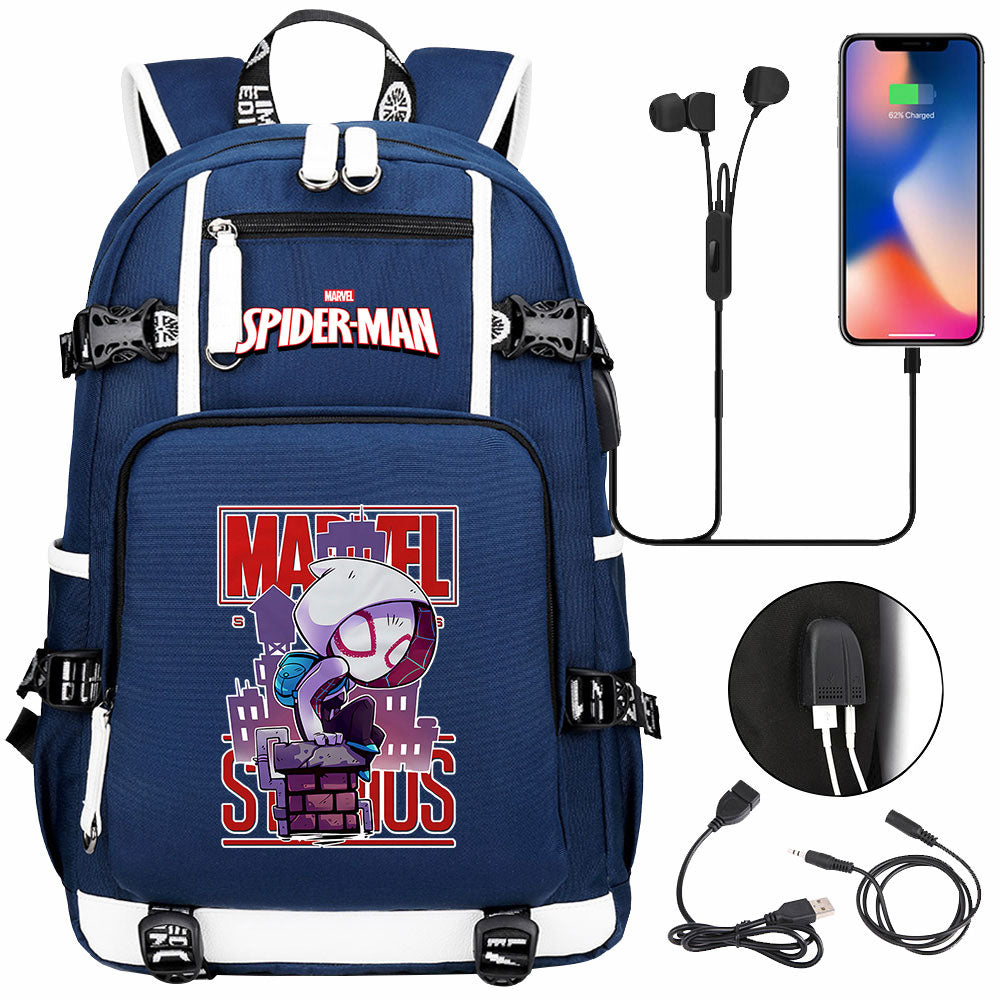 Spiderman Gwen Miles Morales  USB Charging Backpack School NoteBook Laptop Travel Bags