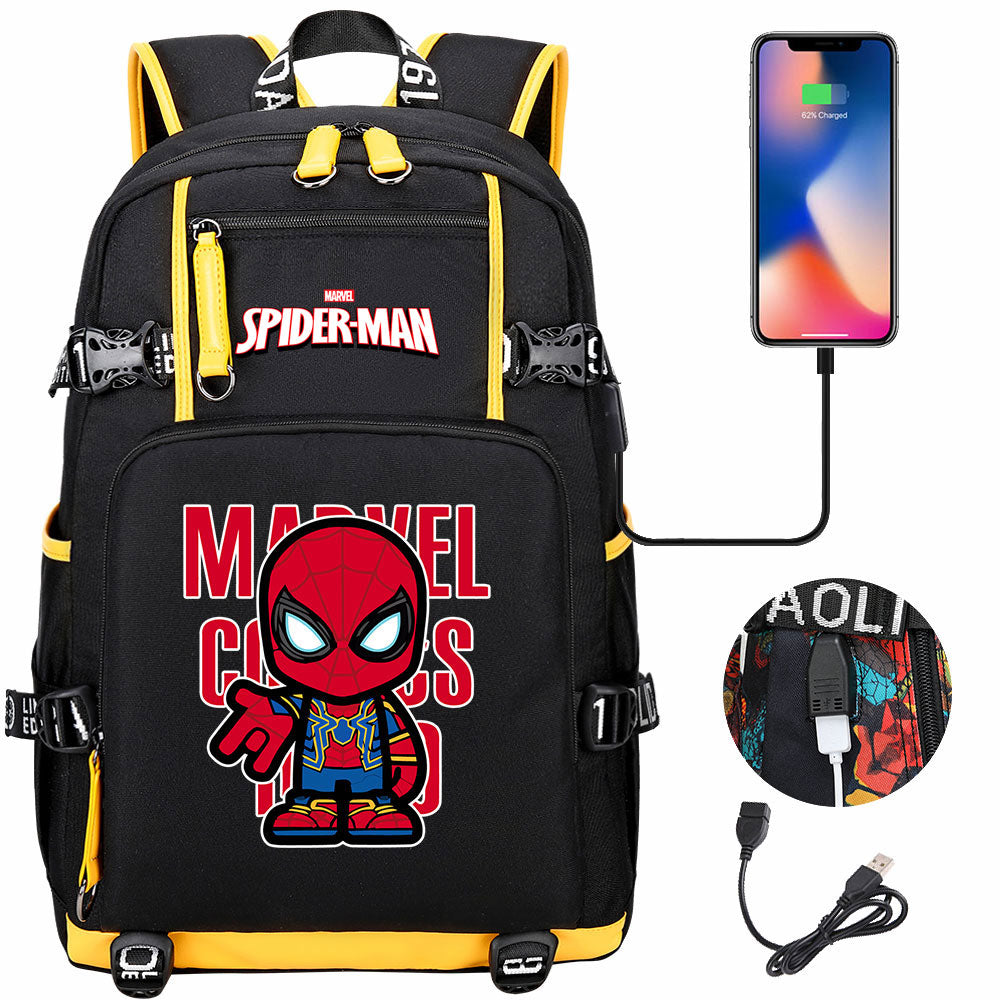 Spiderman Gwen Miles Morales  USB Charging Backpack School NoteBook Laptop Travel Bags