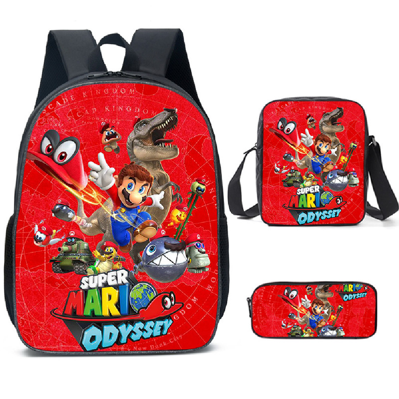 Super Mario Schoolbag Backpack Lunch Bag Pencil Case Set Gift for Kids Students