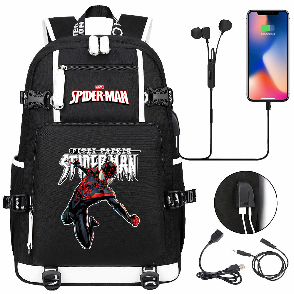 Spiderman Gwen Miles Morales  USB Charging Backpack School NoteBook Laptop Travel Bags