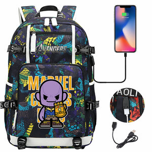 Avengers Superhero Iron Man Captain America Spiderman Hulk Thor Thanos USB Charging Backpack School NoteBook Laptop Travel Bags