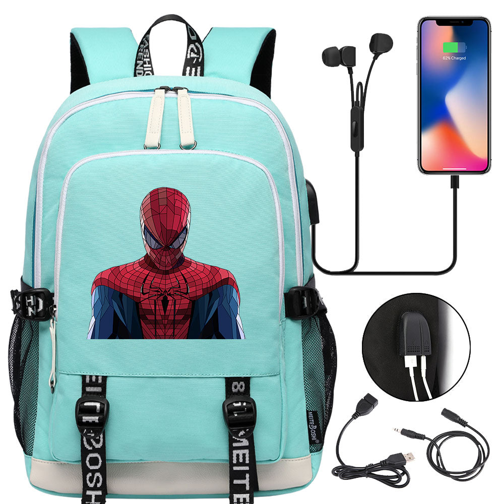 Spiderman Venom Superhero USB Charging Backpack School Note Book Laptop Travel Bags