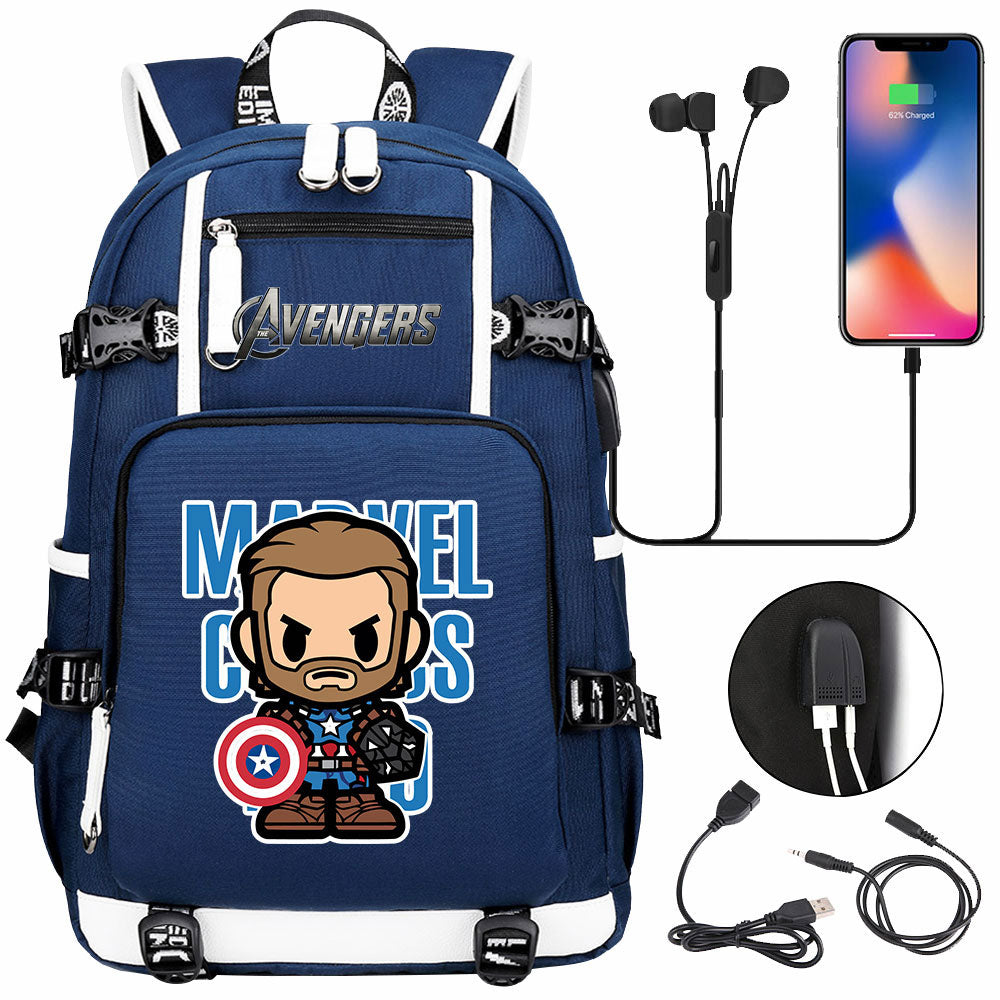 Avengers Superhero Iron Man Captain America Spiderman Hulk Thor Thanos USB Charging Backpack School NoteBook Laptop Travel Bags