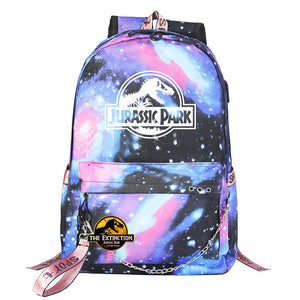 Jurassic World USB Charging Backpack Shoolbag Notebook Bag Gifts for Kids Students