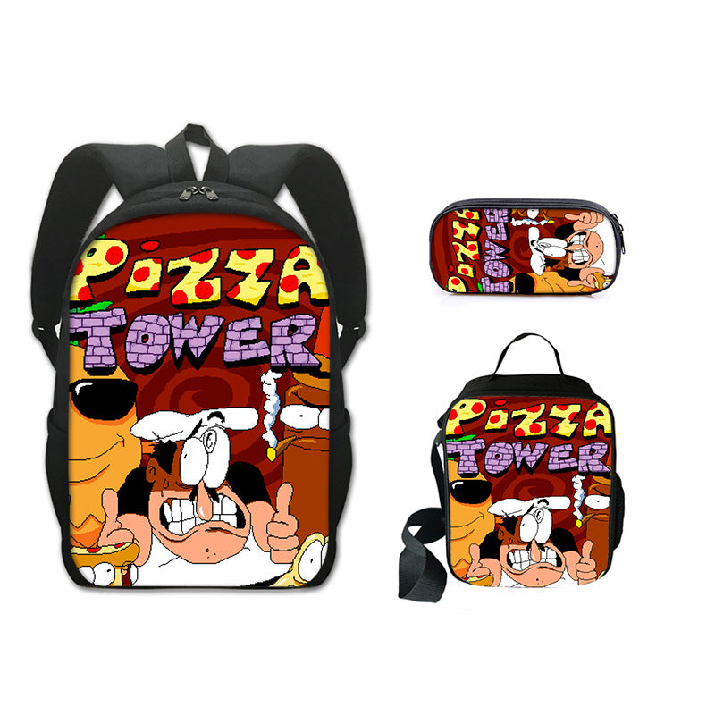 Pizza Tower Schoolbag Backpack Lunch Bag Pencil Case 3pcs Set Gift for Kids Students
