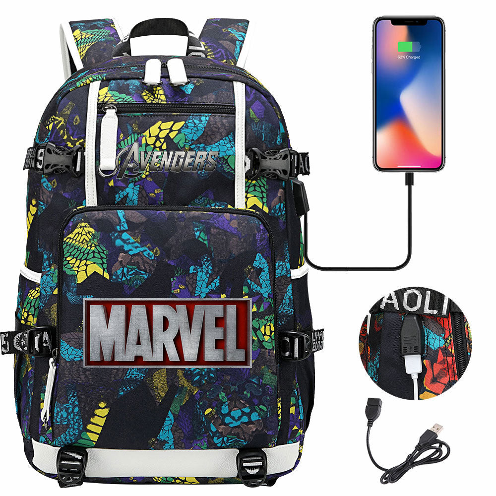 Avengers Superhero USB Charging Backpack School NoteBook Laptop Travel Bags