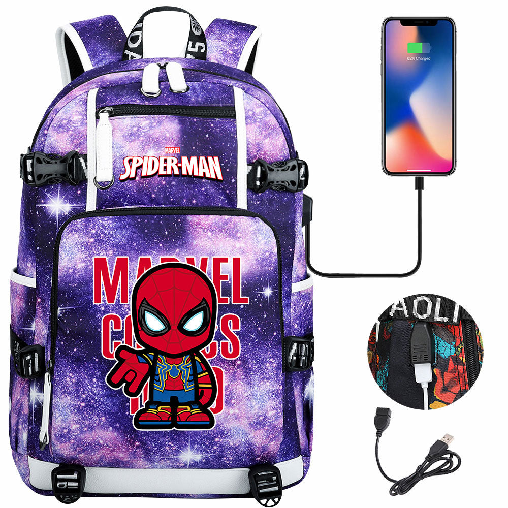 Spiderman Gwen Miles Morales  USB Charging Backpack School NoteBook Laptop Travel Bags