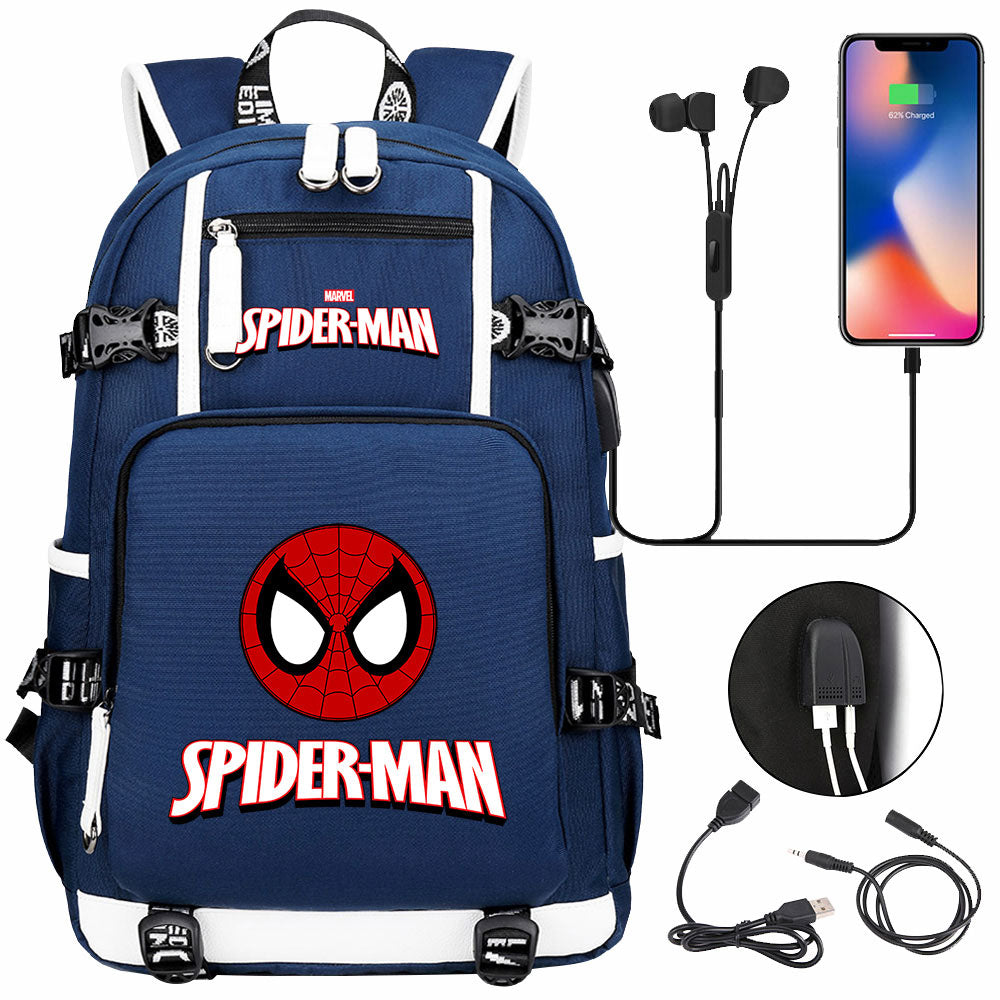 Spiderman Superhero Gwen Miles Morales  USB Charging Backpack School NoteBook Laptop Travel Bags