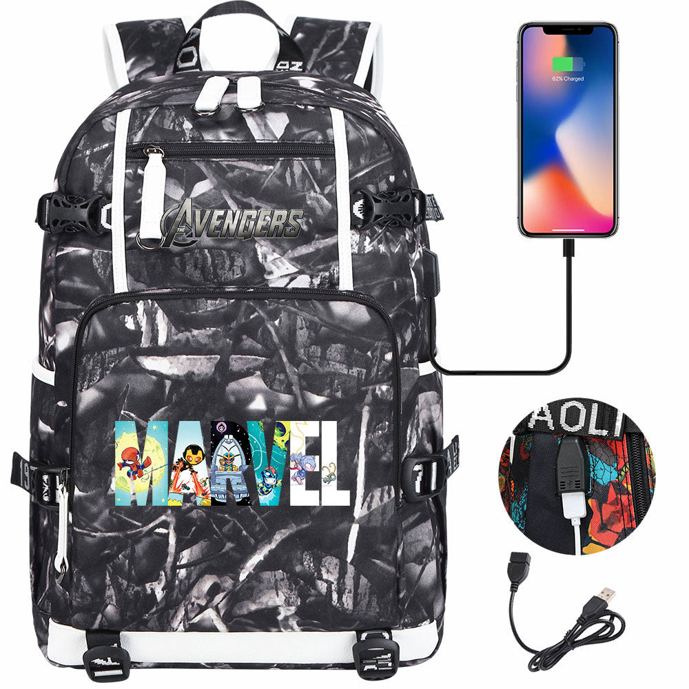 Avengers Superhero USB Charging Backpack School NoteBook Laptop Travel Bags
