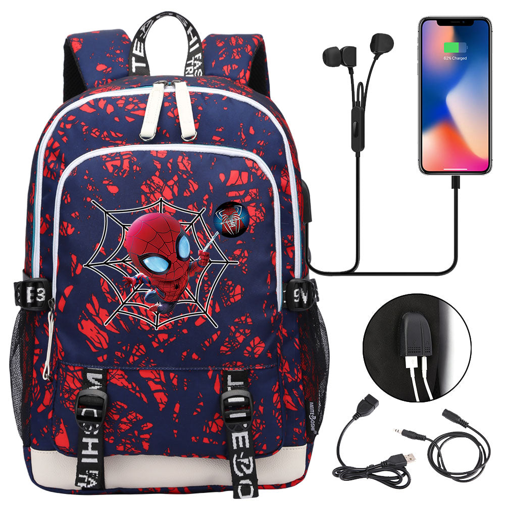 Spiderman Superhero USB Charging Backpack School Note Book Laptop Travel Bags