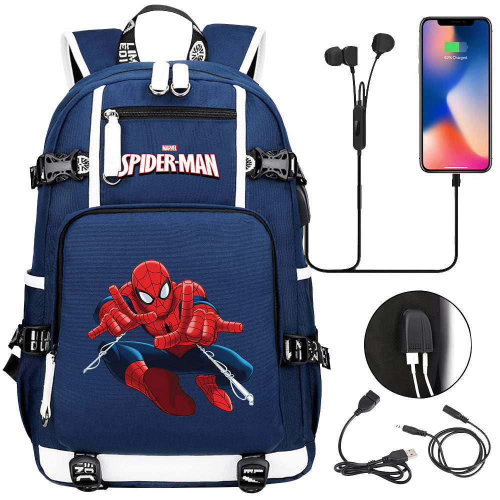 Spiderman Superhero Gwen Miles Morales  USB Charging Backpack School NoteBook Laptop Travel Bags