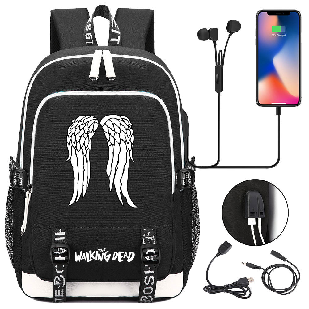 The Walking Dead USB Charging Backpack School Note Book Laptop Travel Bags