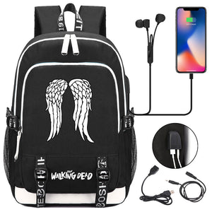 The Walking Dead USB Charging Backpack School Note Book Laptop Travel Bags