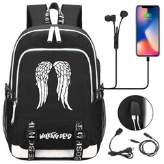 The Walking Dead USB Charging Backpack School Note Book Laptop Travel Bags