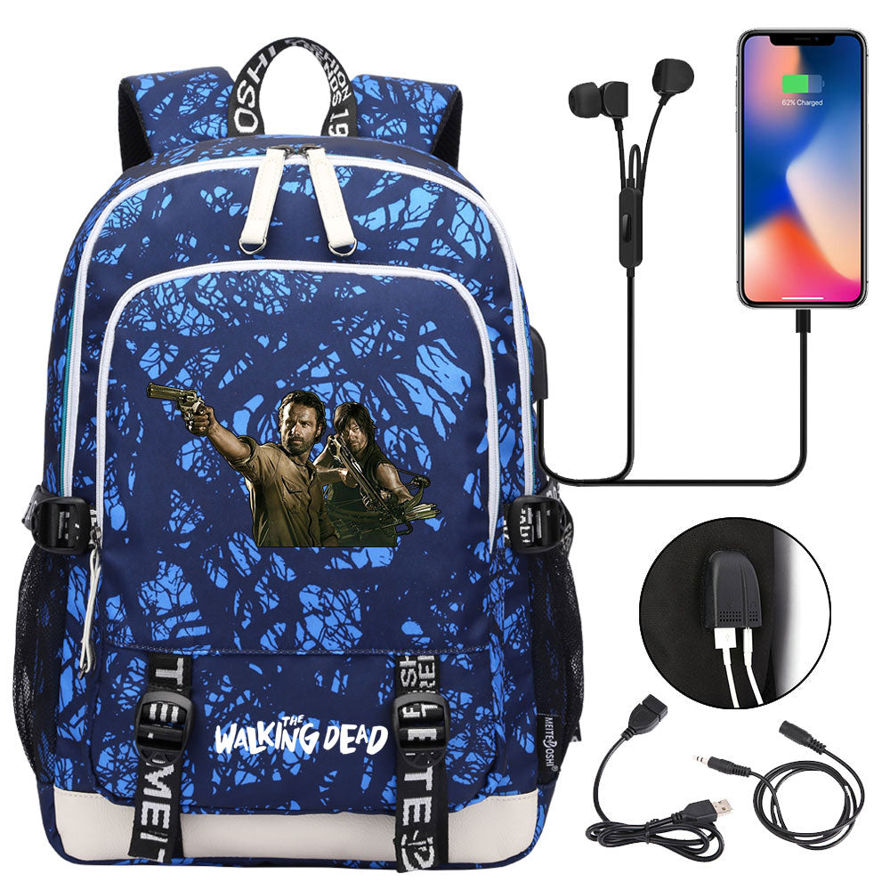 The Walking Dead USB Charging Backpack School Note Book Laptop Travel Bags