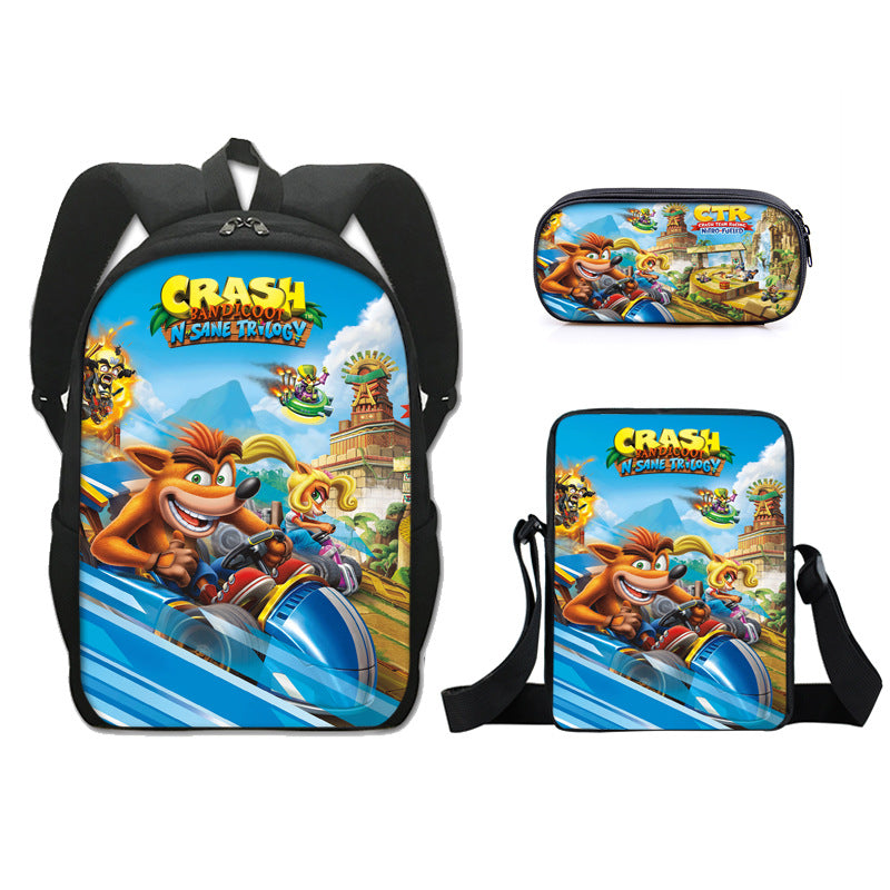Crash Bandicoot Schoolbag Backpack Lunch Bag Pencil Case Set Gift for Kids Students
