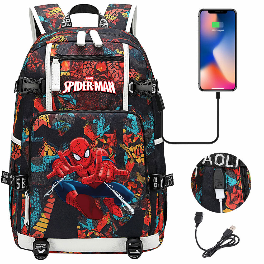 Spiderman Superhero Gwen Miles Morales  USB Charging Backpack School NoteBook Laptop Travel Bags