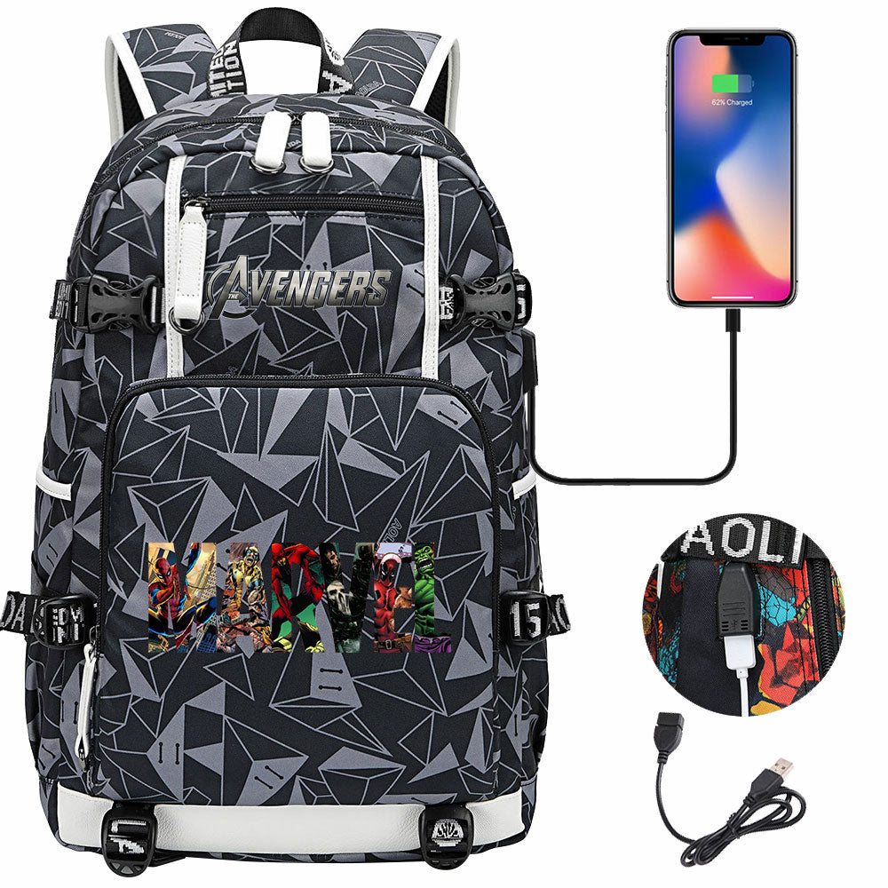 Avengers Superhero USB Charging Backpack School NoteBook Laptop Travel Bags