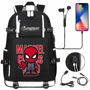 Avengers Superhero Iron Man Captain America Spiderman Hulk Thor Thanos USB Charging Backpack School NoteBook Laptop Travel Bags