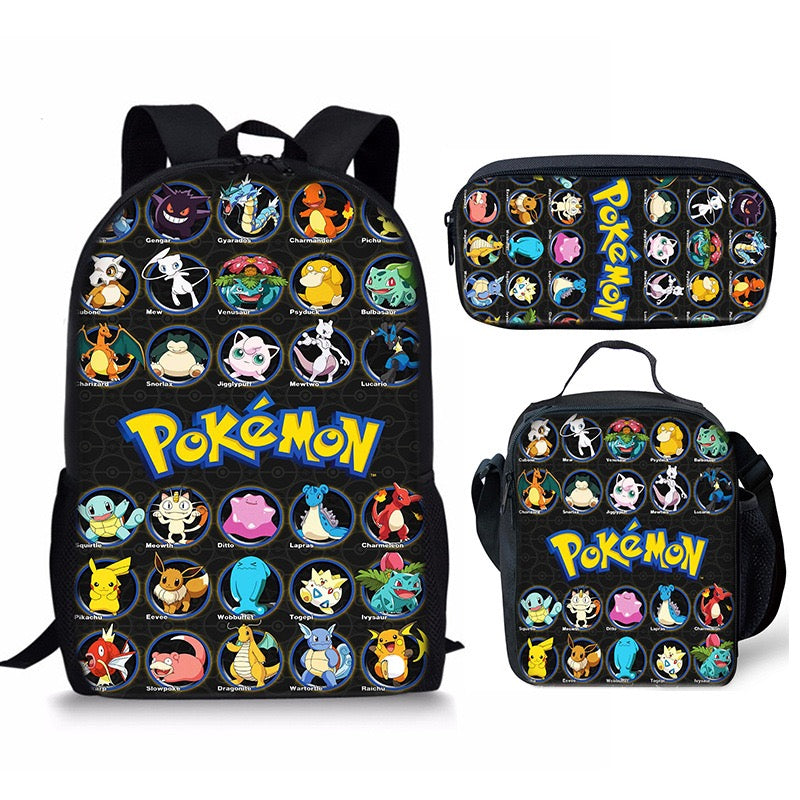 Pikachu Schoolbag Backpack Lunch Bag Pencil Case 3pcs Set Gift for Kids Students