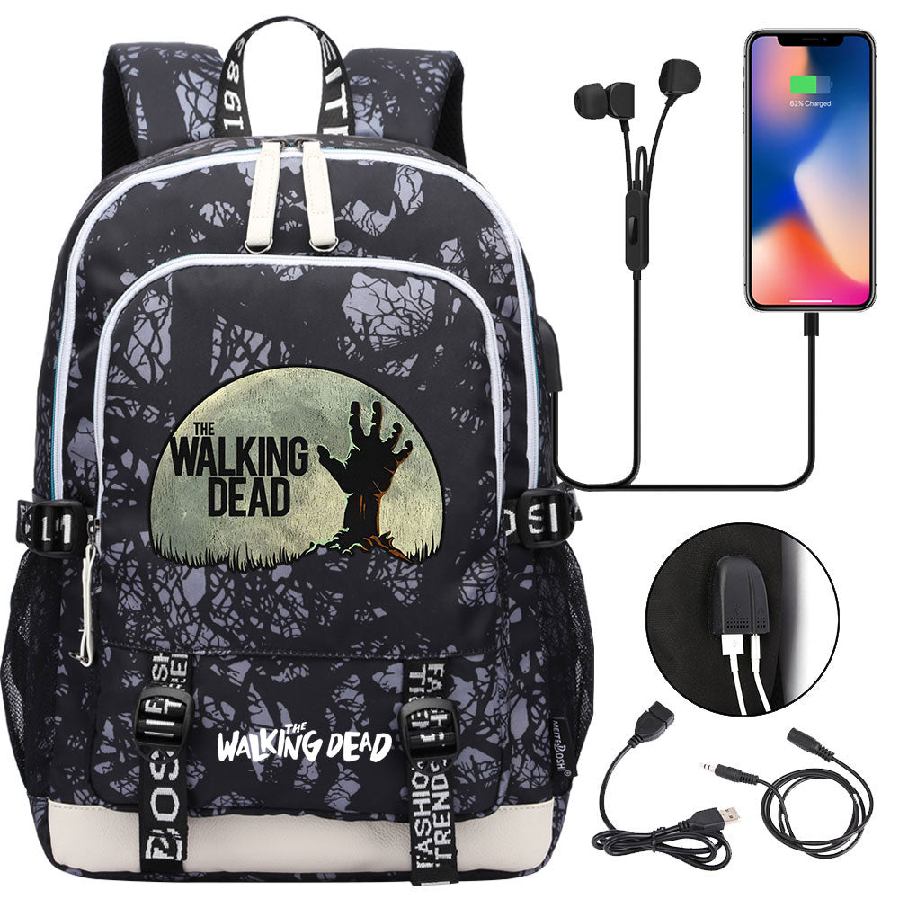 The Walking Dead USB Charging Backpack School Note Book Laptop Travel Bags