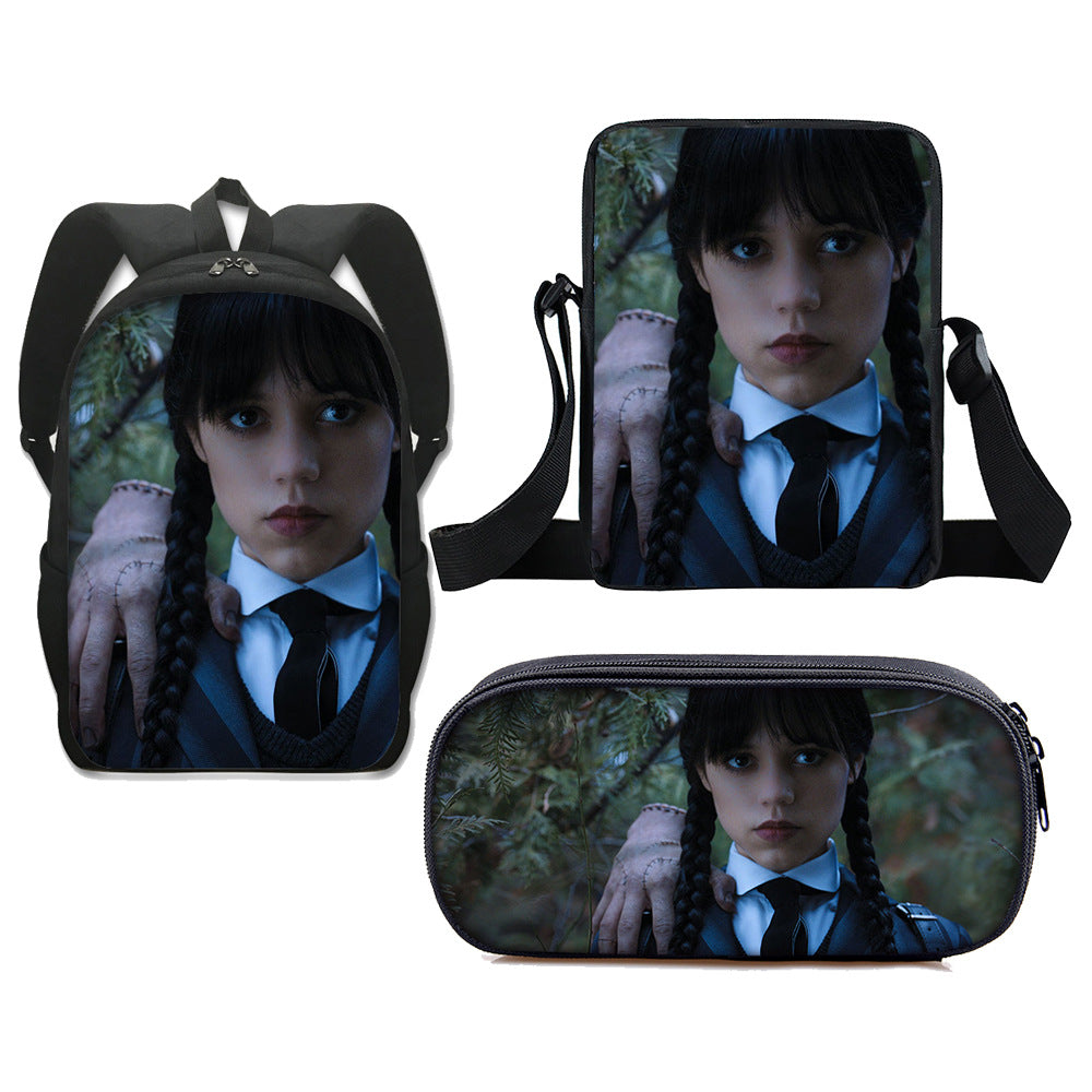 Wednesday Addams Schoolbag Backpack Lunch Bag Pencil Case 3pcs Set Gift for Kids Students