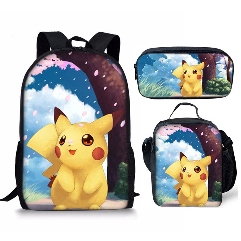 Pikachu Schoolbag Backpack Lunch Bag Pencil Case 3pcs Set Gift for Kids Students