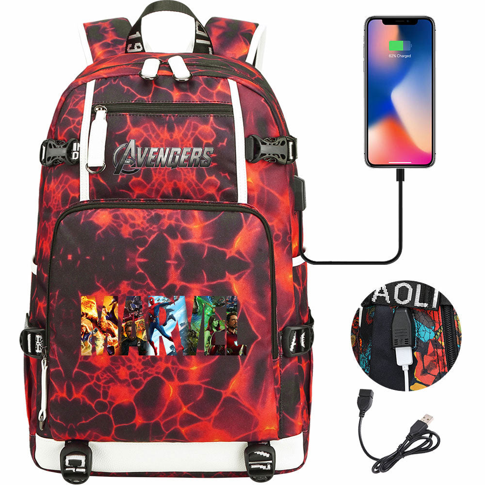 Avengers Superhero USB Charging Backpack School NoteBook Laptop Travel Bags