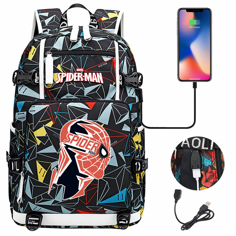 Spiderman Superhero Gwen Miles Morales  USB Charging Backpack School NoteBook Laptop Travel Bags
