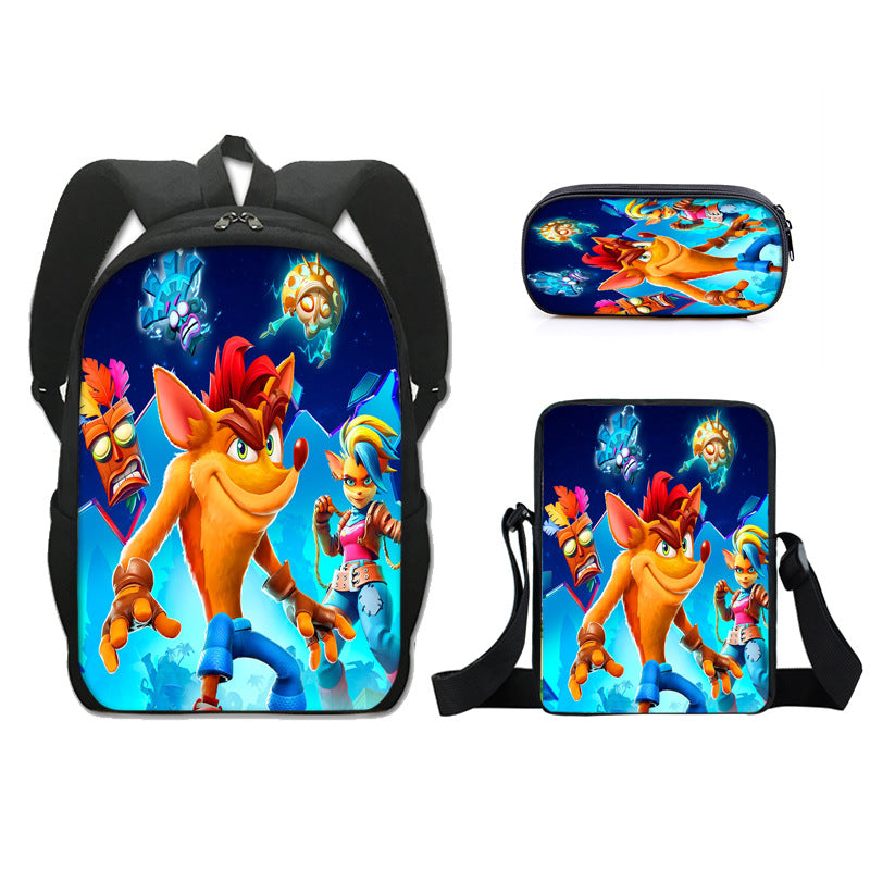 Crash Bandicoot Schoolbag Backpack Lunch Bag Pencil Case Set Gift for Kids Students