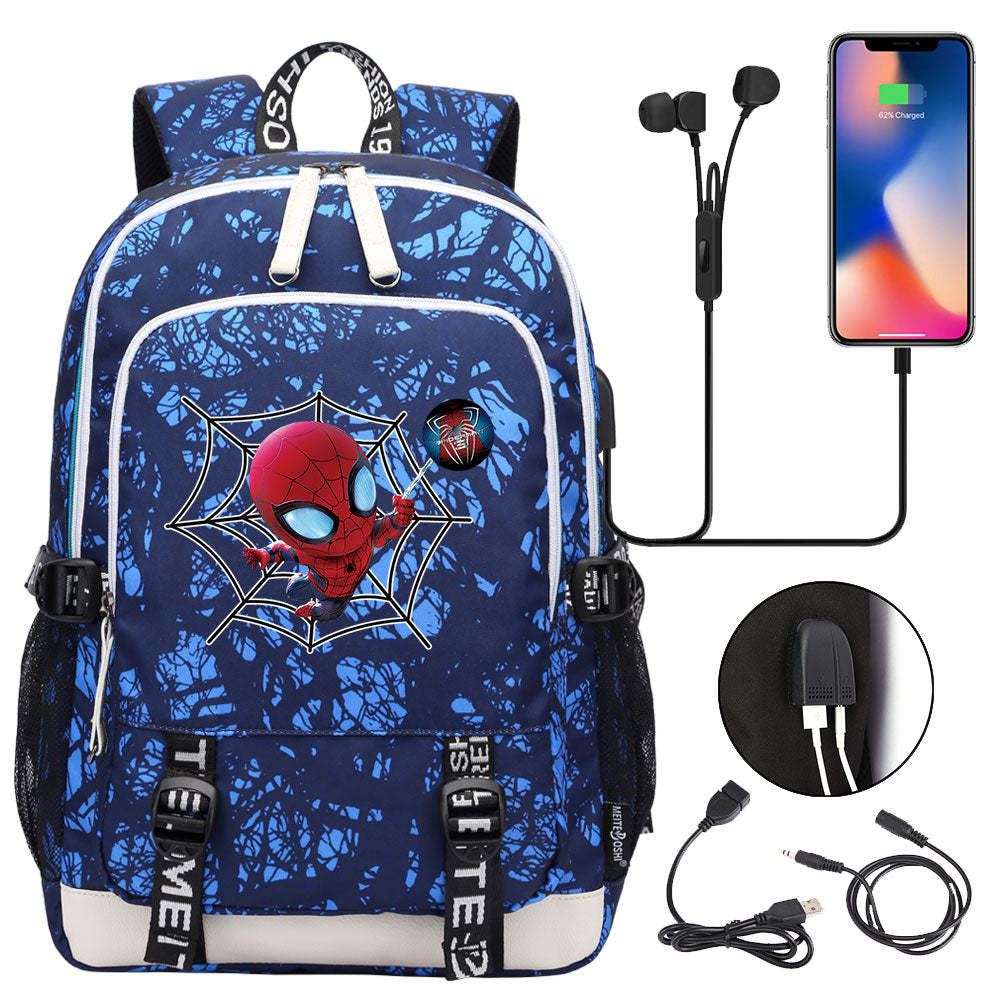 Spiderman Superhero USB Charging Backpack School Note Book Laptop Travel Bags