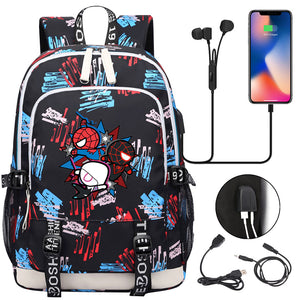 Spiderman Into the Spider Verse Miles Morales  USB Charging Backpack School Note Book Laptop Travel Bags