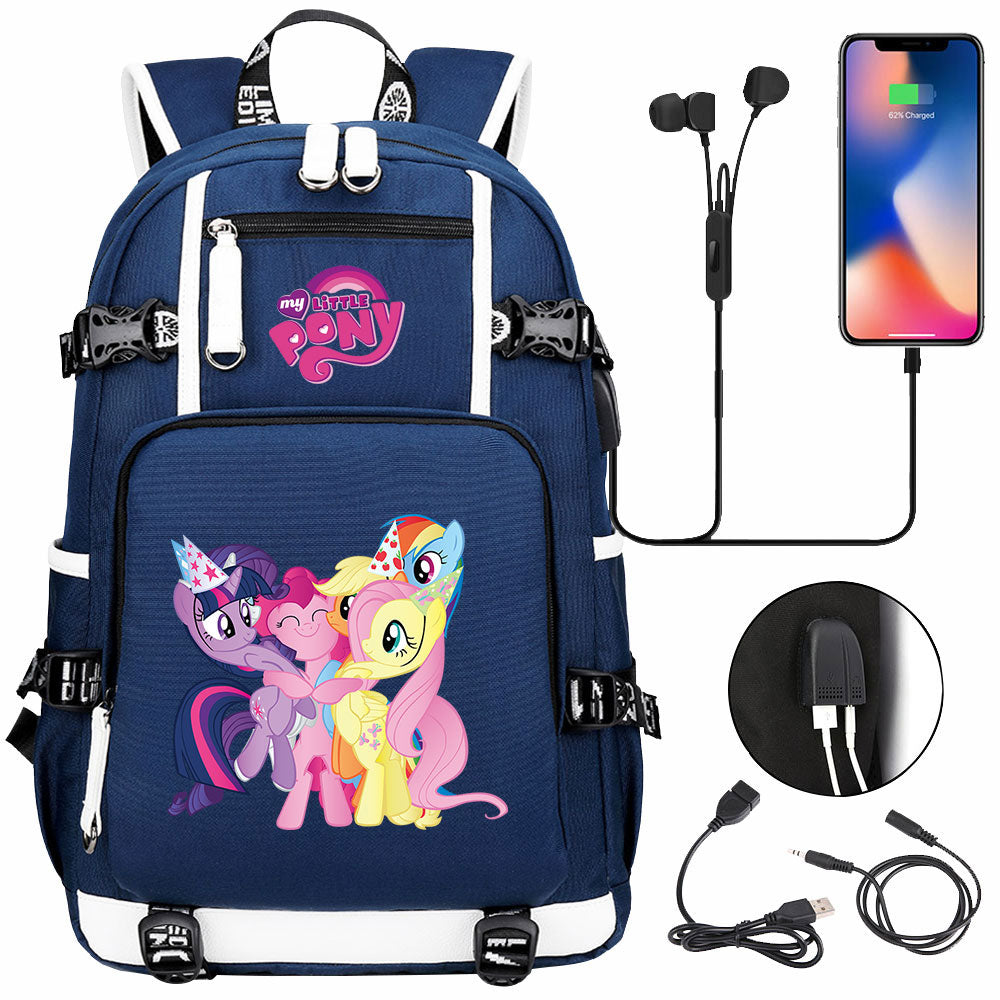 My Little Pony USB Charging Backpack School NoteBook Laptop Travel Bags