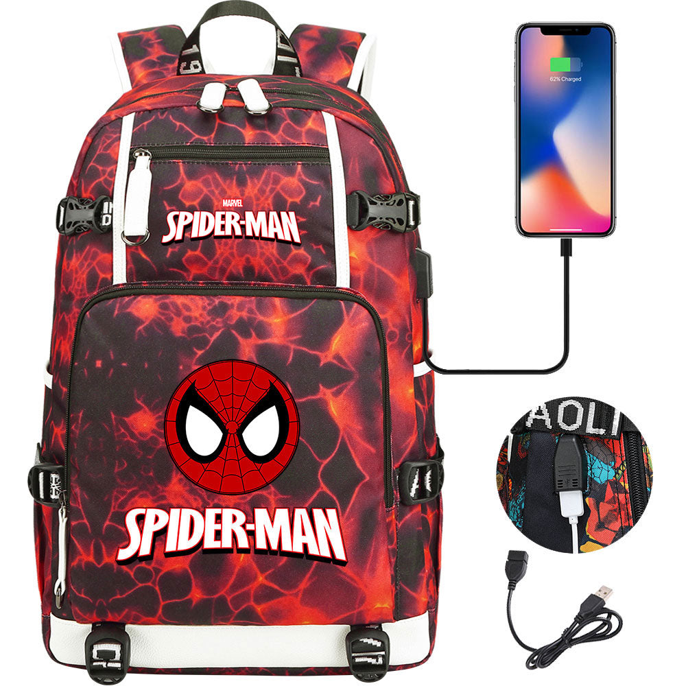 Spiderman Superhero Gwen Miles Morales  USB Charging Backpack School NoteBook Laptop Travel Bags