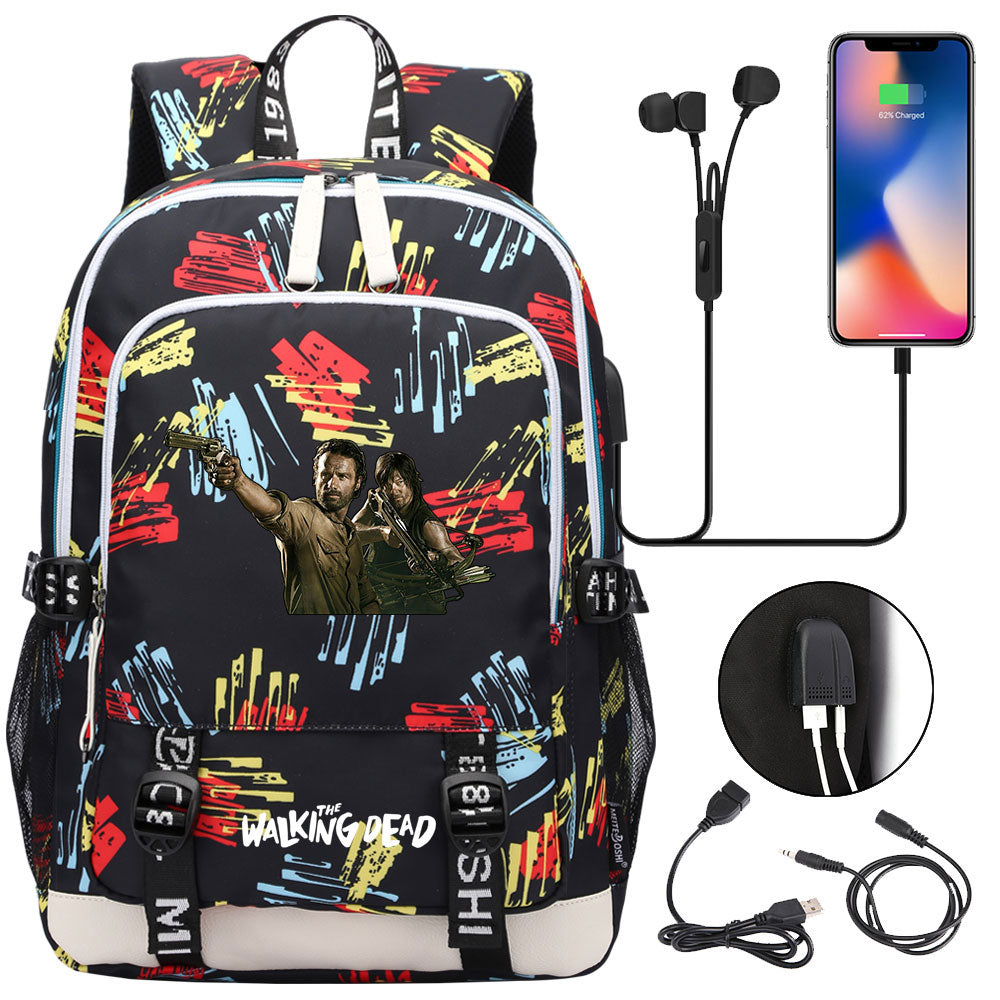 The Walking Dead USB Charging Backpack School Note Book Laptop Travel Bags