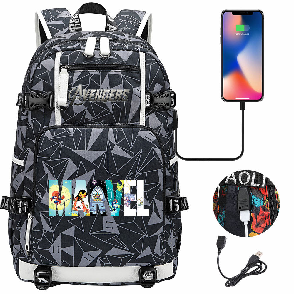 Avengers Superhero USB Charging Backpack School NoteBook Laptop Travel Bags