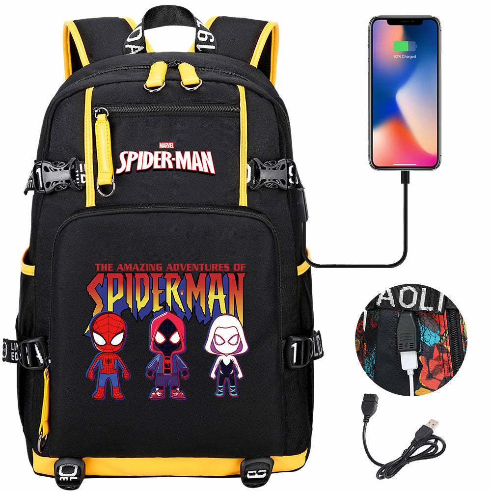 Spiderman Gwen Miles Morales  USB Charging Backpack School NoteBook Laptop Travel Bags