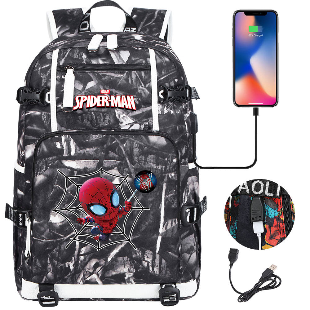 Spiderman Superhero Gwen Miles Morales  USB Charging Backpack School NoteBook Laptop Travel Bags
