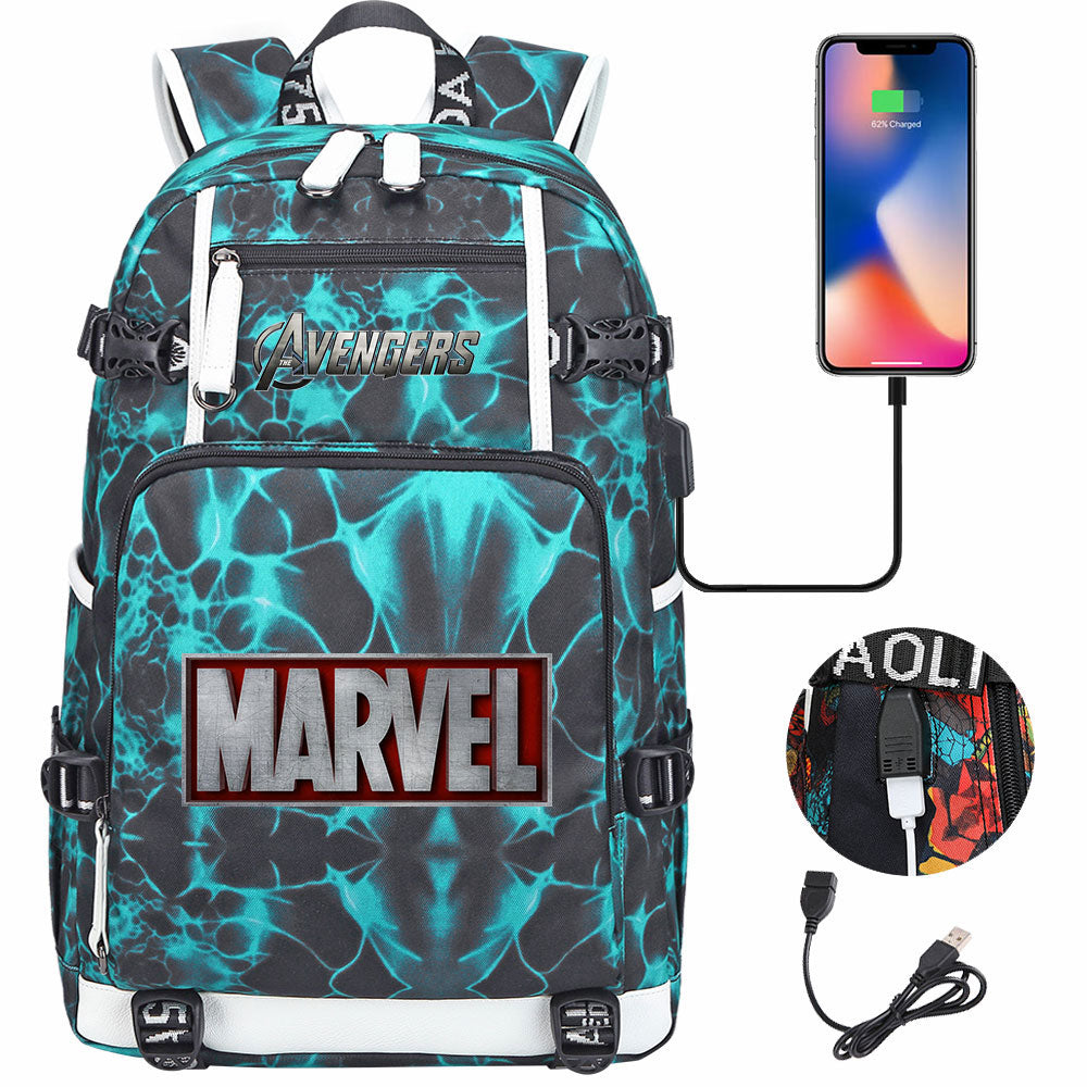 Avengers Superhero USB Charging Backpack School NoteBook Laptop Travel Bags