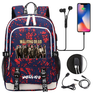 The Walking Dead USB Charging Backpack School Note Book Laptop Travel Bags