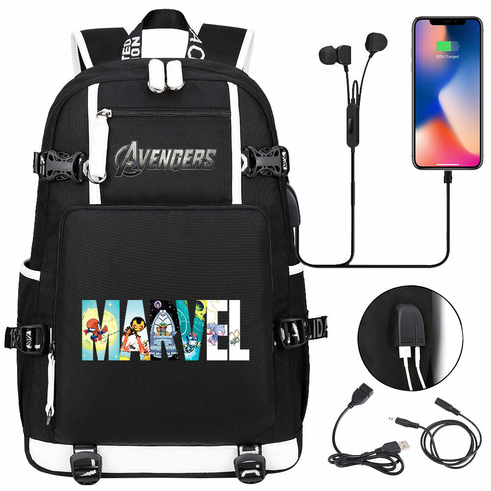 Avengers Superhero USB Charging Backpack School NoteBook Laptop Travel Bags