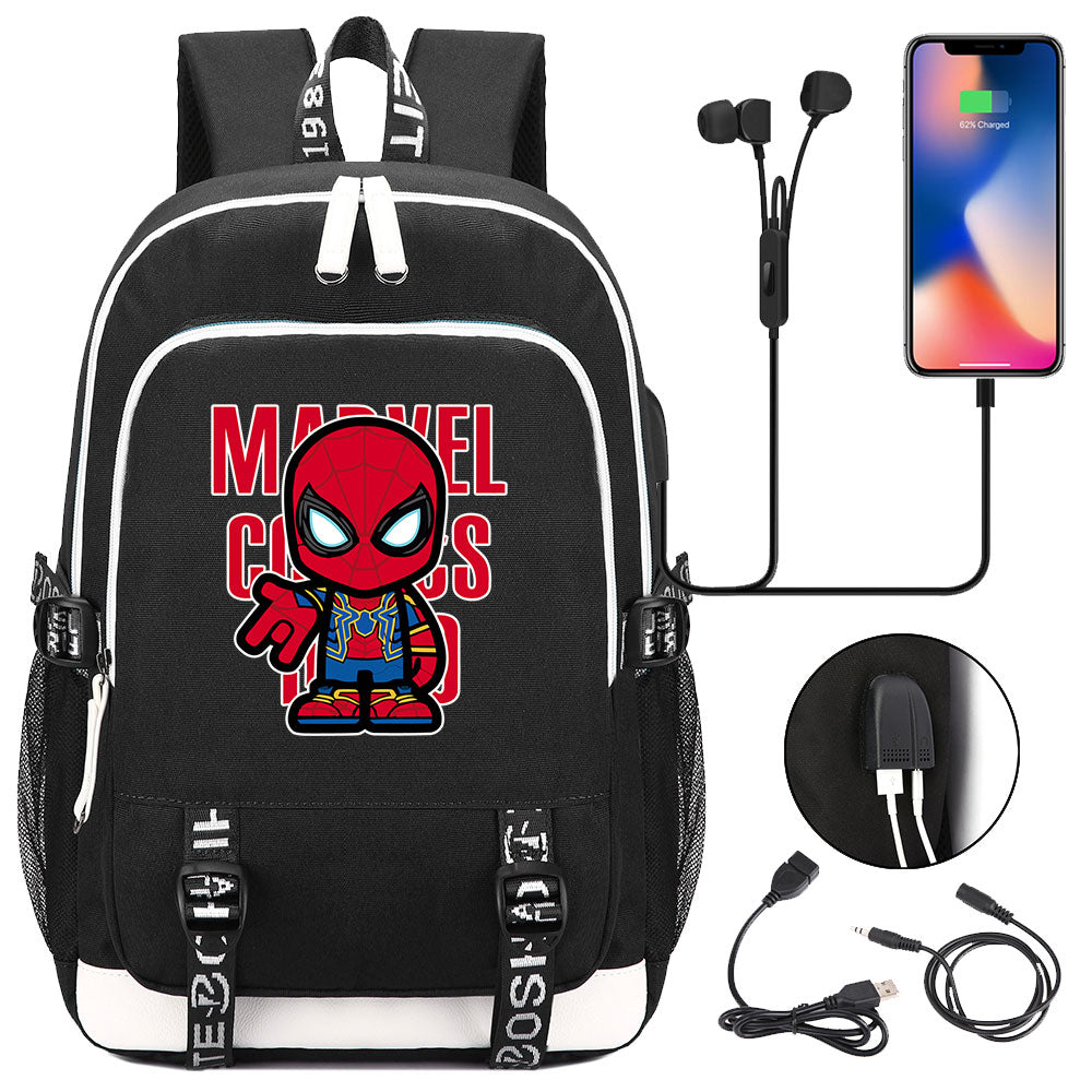 Spiderman Superhero USB Charging Backpack School Note Book Laptop Travel Bags