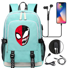 Spiderman Venom Superhero USB Charging Backpack School Note Book Laptop Travel Bags