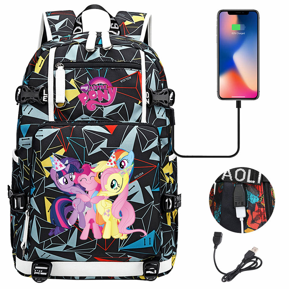 My Little Pony USB Charging Backpack School NoteBook Laptop Travel Bags