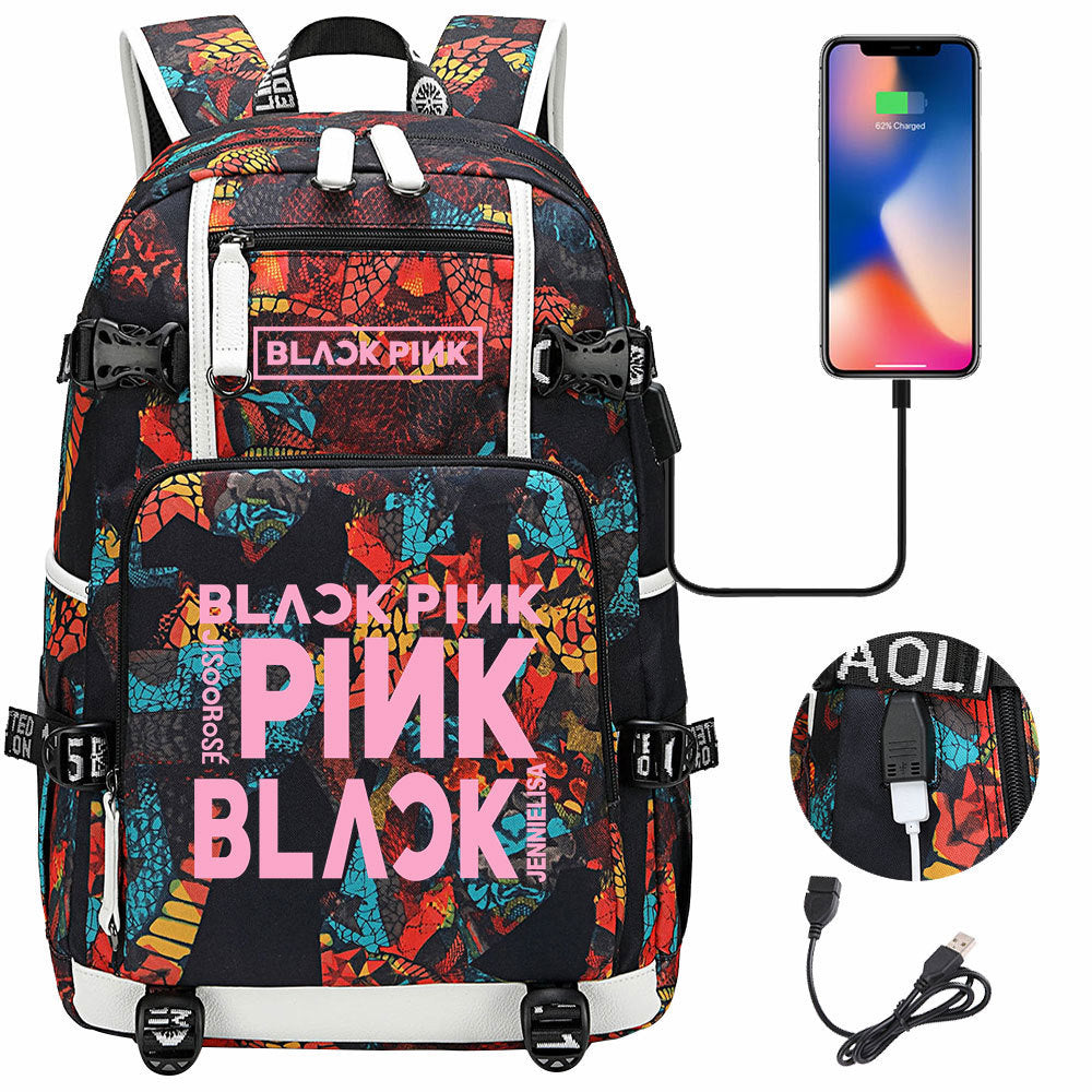 Kpop Blackpink USB Charging Backpack School NoteBook Laptop Travel Bags