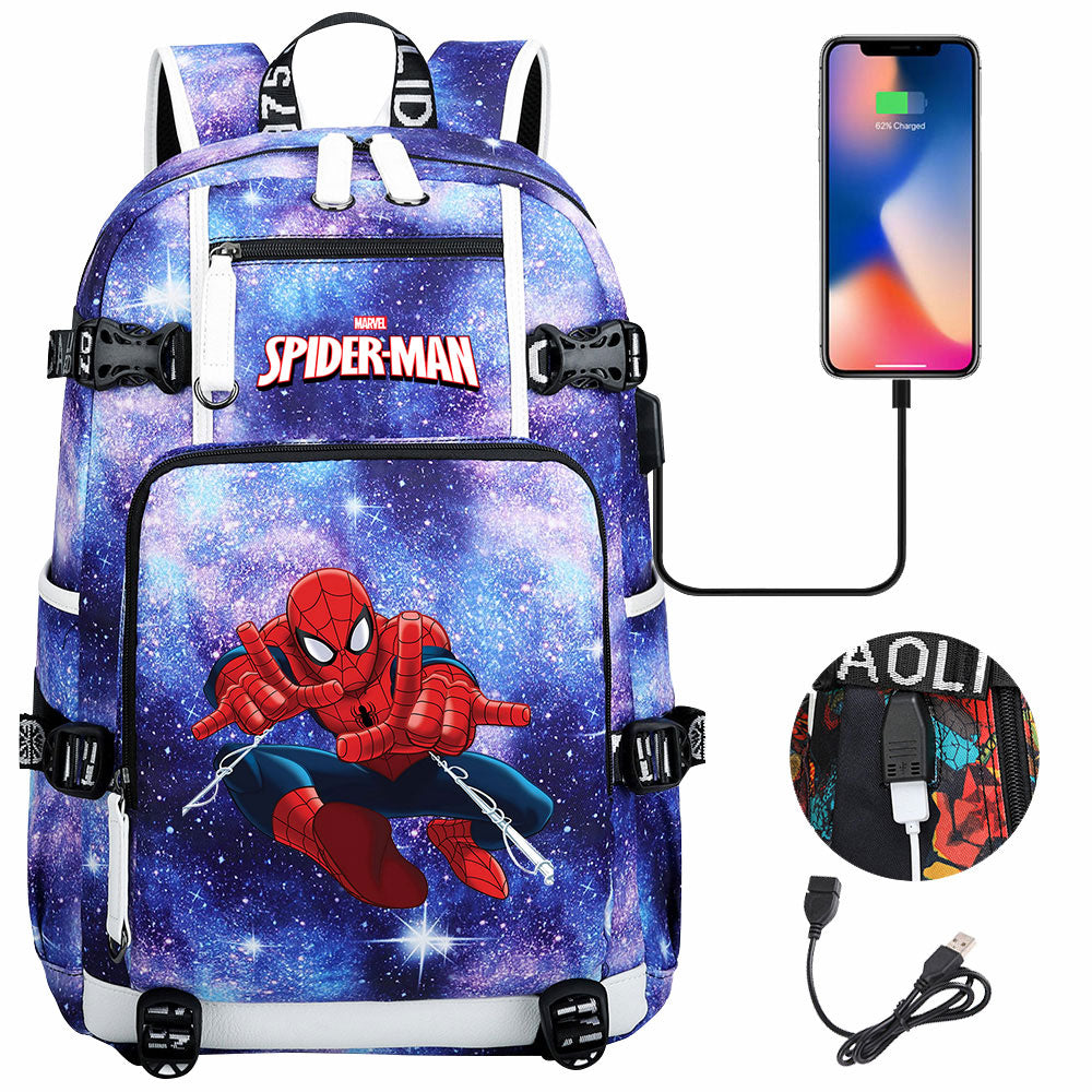 Spiderman Superhero Gwen Miles Morales  USB Charging Backpack School NoteBook Laptop Travel Bags