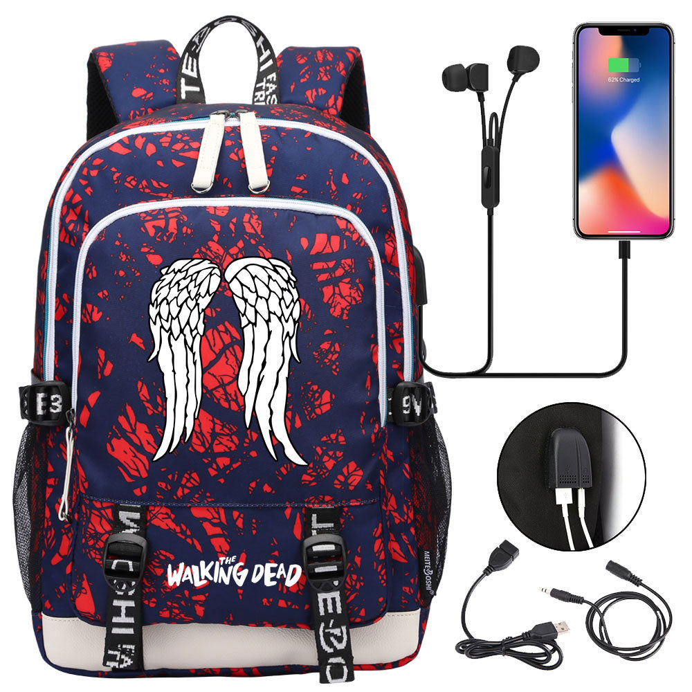 The Walking Dead USB Charging Backpack School Note Book Laptop Travel Bags