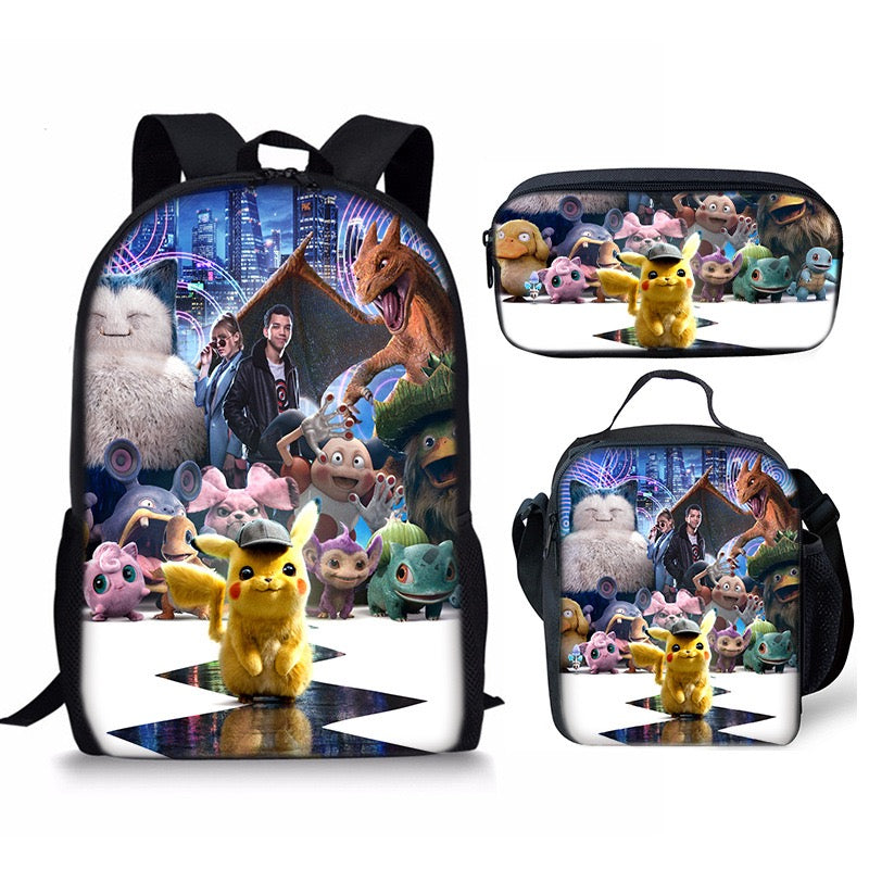 Pikachu Schoolbag Backpack Lunch Bag Pencil Case 3pcs Set Gift for Kids Students